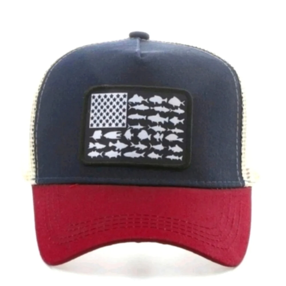 Unisex Mesh Fisherman Hat Red and blue